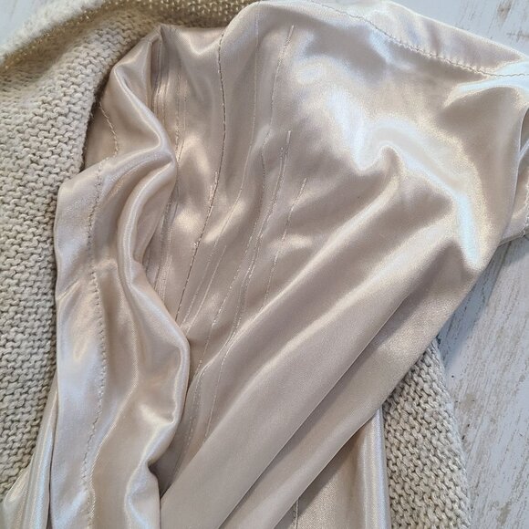 Button Wool V-neck Wrap Front Sweater Dress Cable Knit Short Sleeve Knee Length - Picture 9 of 11